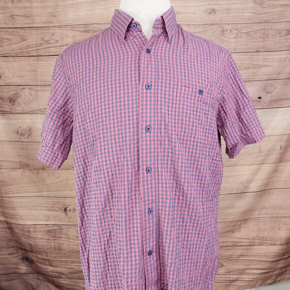 DANIEL CREMIEUX PERFORMANCE GINGHAM CHECK SEERSUCKER-LIKE BUTTON UP SHIRT L - Picture 3 of 7